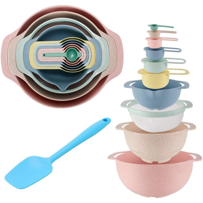 ZWISSLIV Mixing Bowls Set Of 10 + Silicone Spatula, BPA Free Plastic